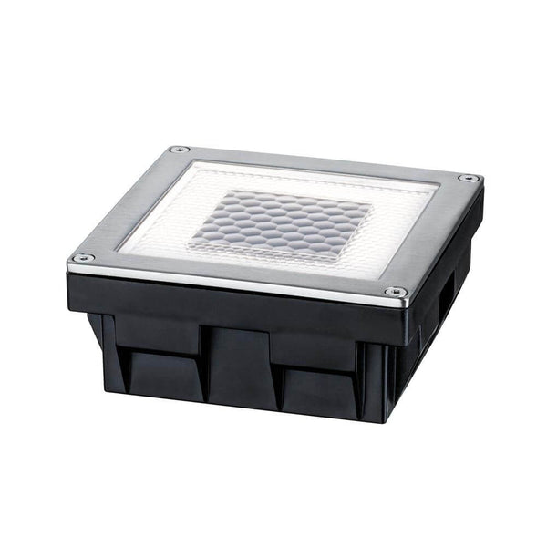 LED Solar forsænket jordlampe Cube IP67 rustfrit stål i kvadratisk form, ideel til havebelysning uden kabler.