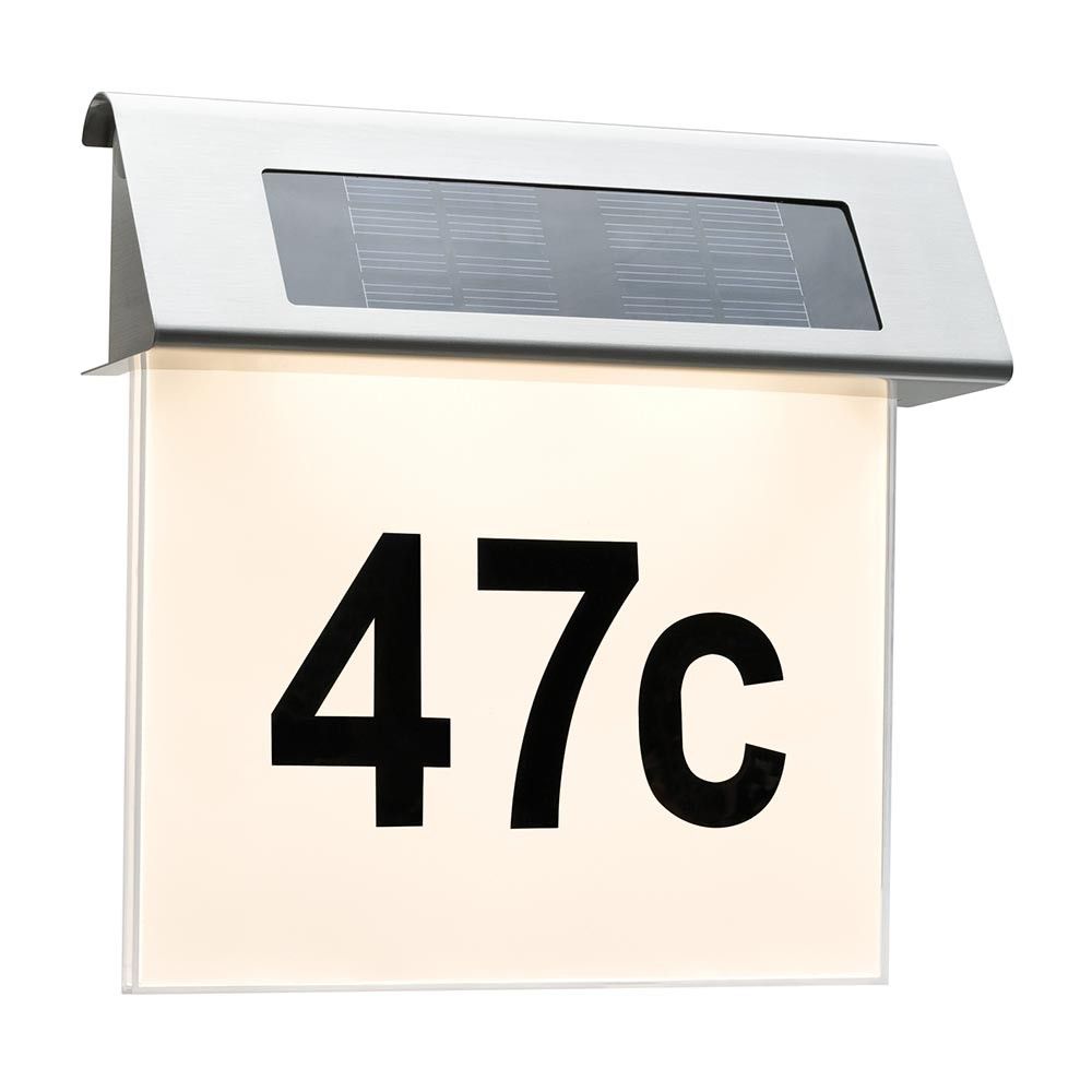 LED Solar House Number Light IP44 Stainless Steel, White