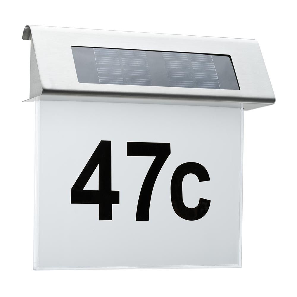 LED Solar House Number Light IP44 Stainless Steel, White