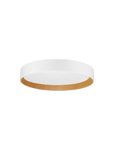 Weiße LED Deckenleuchte STAKE Ø 45cm mit natürlichem Holzrand, schlichtes Design, 3000K.