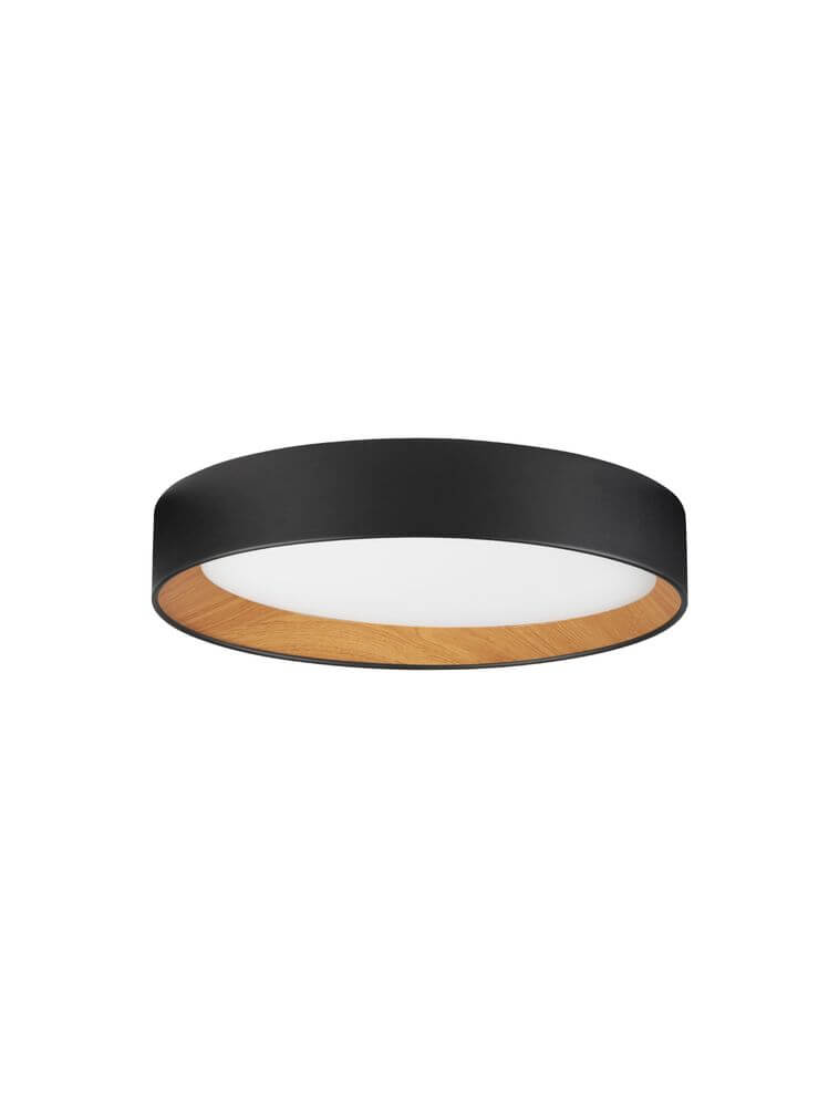 Stake LED Deckenleuchte Ø 45cm in Schwarz mit Holzdekor für modernes Wohnambiente.