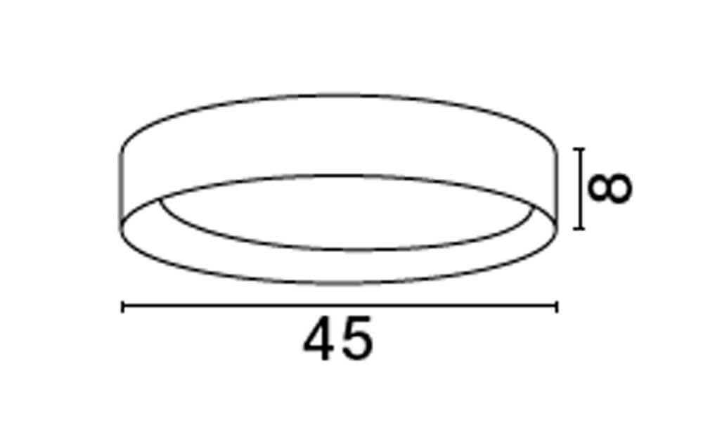 Technische Zeichnung der Stake LED Deckenleuchte mit einem Durchmesser von 45 cm.
