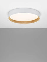Elegante weiße LED Deckenleuchte mit Holzrand, Durchmesser 60cm, 3000K, ideal zur Raumbeleuchtung.