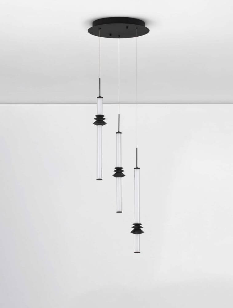 Stalactite Pendelleuchte 3-flammig Ø 35cm 3000K Schwarz, elegante Aufhängung mit dimmbarem TRIAC-System.