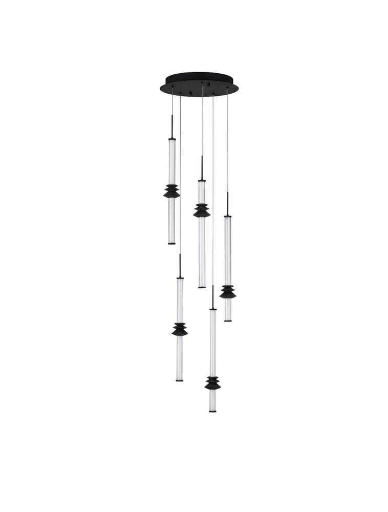 Stalactite Pendelleuchte 5-flammig Ø 35cm in Schwarz mit eleganten Glaselementen.