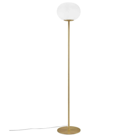 Stehlampe Alton 27,5 aus weißem Opalglas und Messing, elegante Beleuchtung für gemütliche Atmosphären.