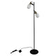 Stehlampe Arild mit modernem Design, zwei Lampenköpfen und elegantem Messingdetails, runder Opalglasschirm.