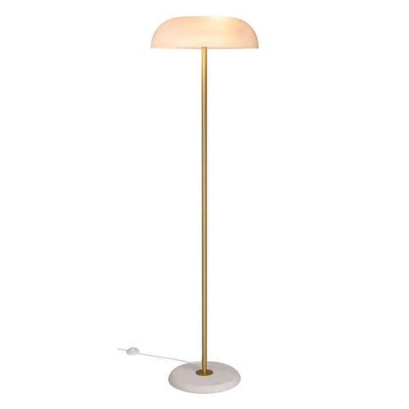 Floor lamp Glossy with brushed brass and opal white glass in Scandinavian design.