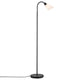 Stehlampe Molli mit schwarzem Metallgestell und einem weißen Lampenschirm auf einem runden Sockel.