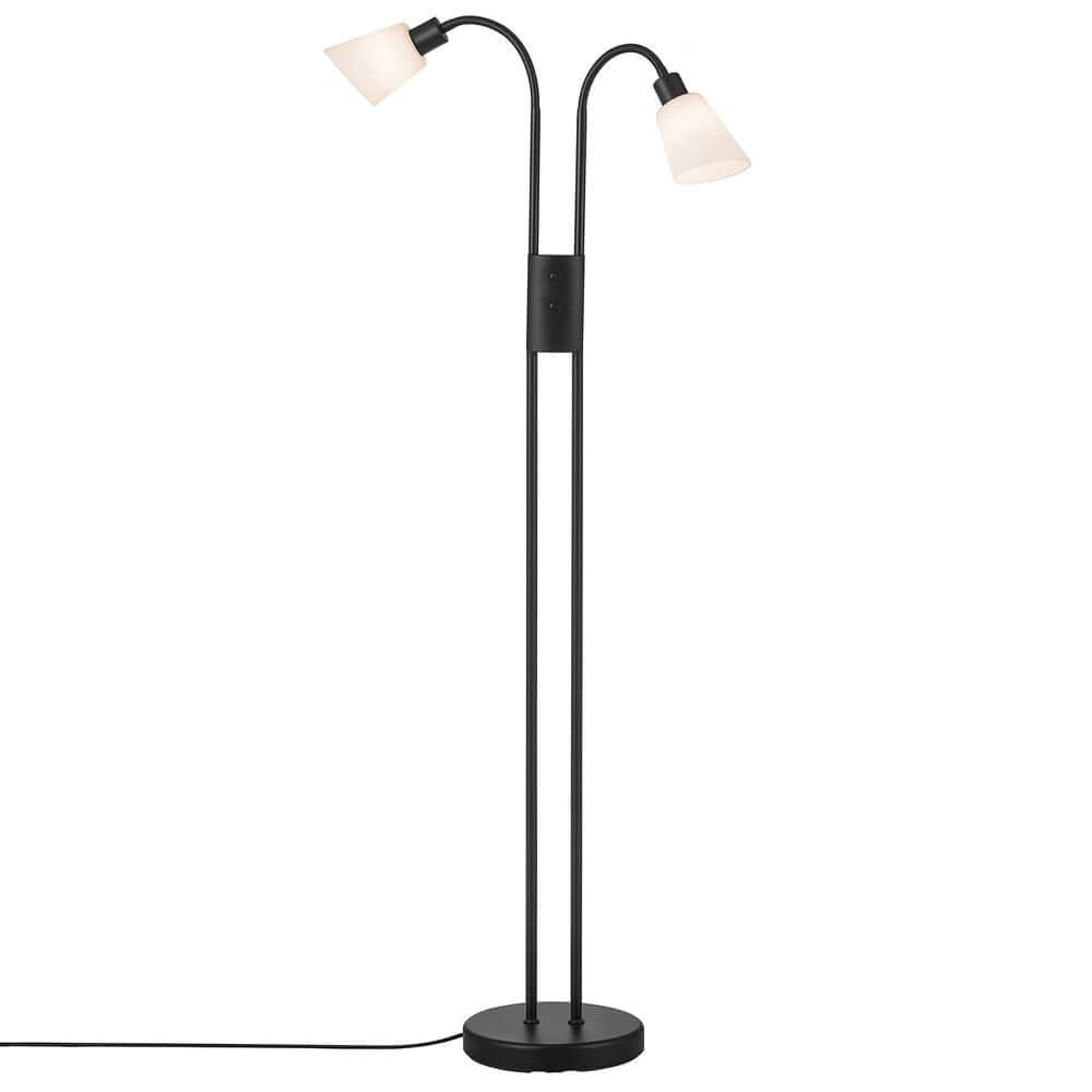 Stehlampe Molli Double mit zwei Leuchten, elegantes Design in Schwarz für stimmungsvolle Beleuchtung.