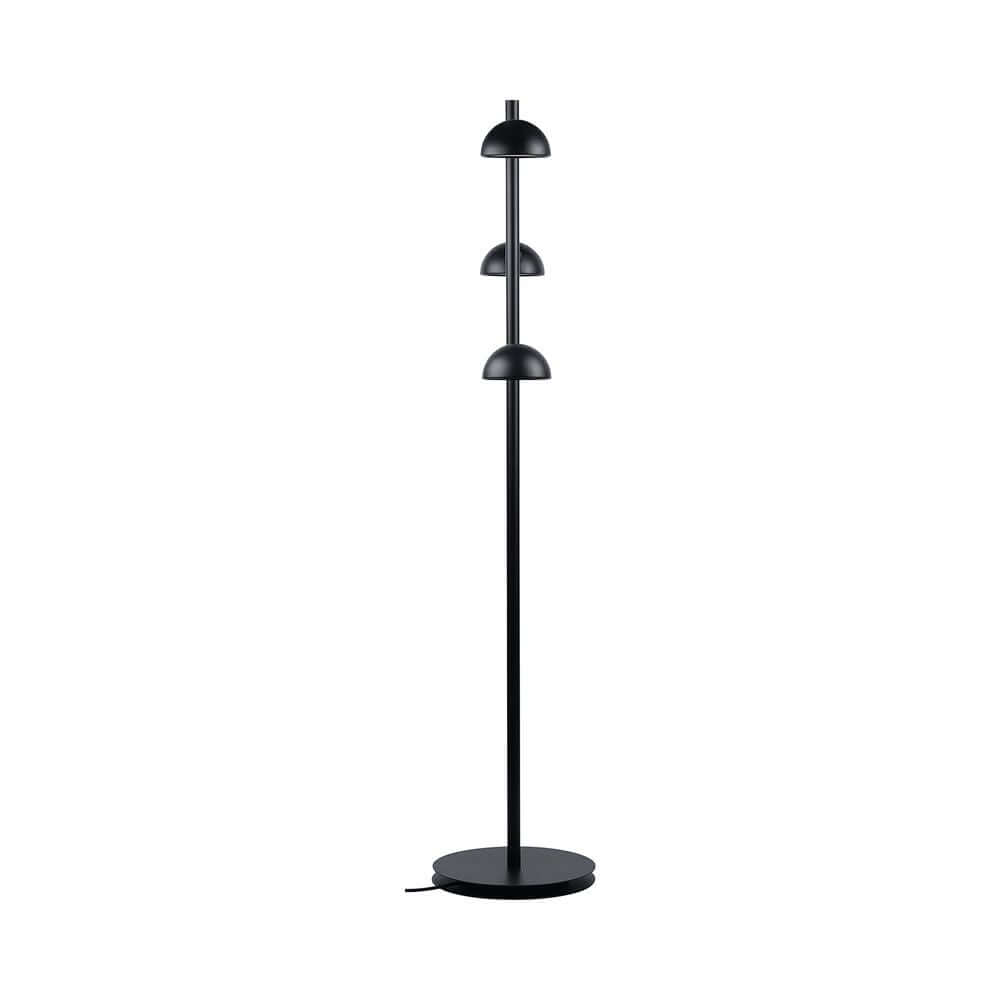 Stehlampe Nomi mit drei verstellbaren Lampenköpfen in elegantem schwarzem Design.