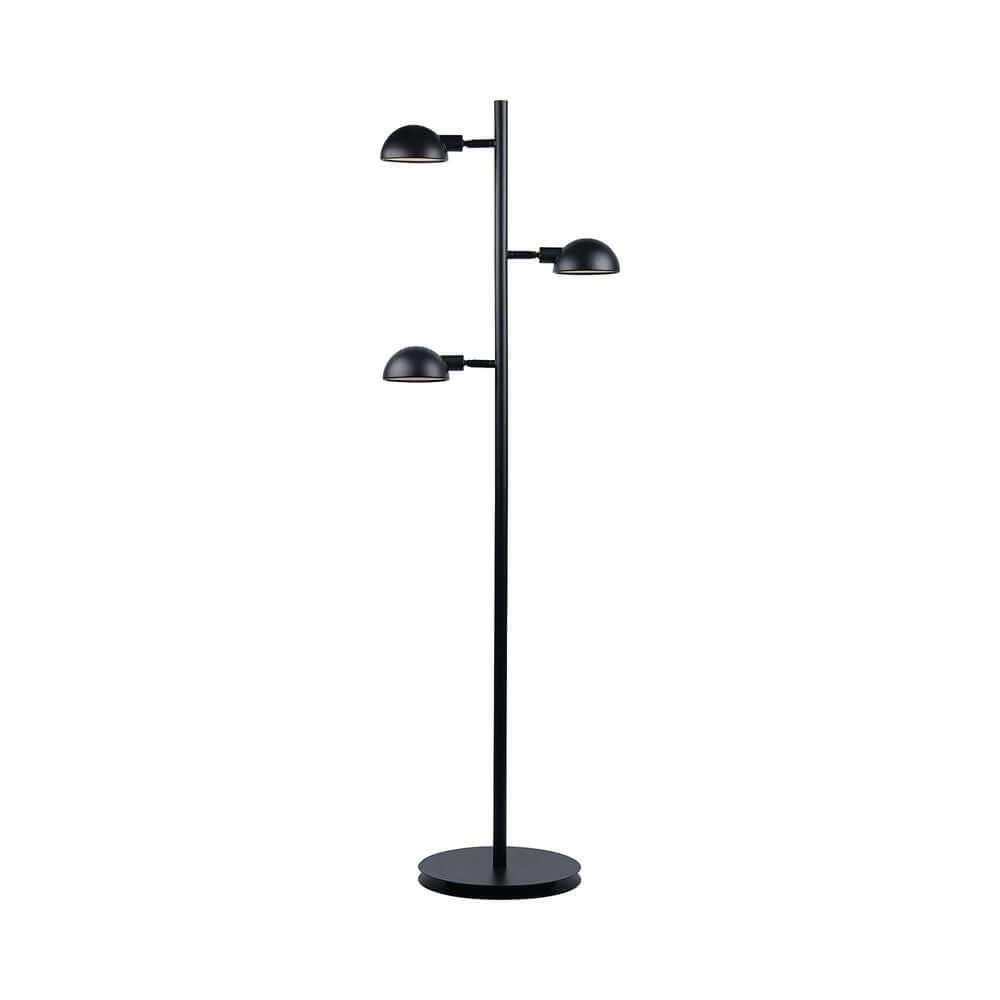 Stehlampe Nomi mit drei beweglichen Lampenköpfen und elegantem schwarz mattem Design.
