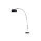 Bogen-Stehlampe Papua Schwarz mit elegantem, geschwungenem Design und schwarzem Lampenschirm.
