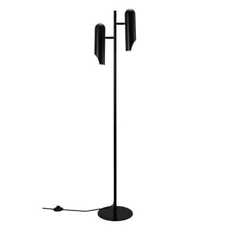 Lampadaire Rochelle au design noir avec deux têtes de lampe réglables pour un éclairage optimal.