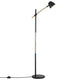 Stehlampe Theo in modernem Design aus Holz und Metall mit flexiblem Lampenkopf für gerichtetes Licht.