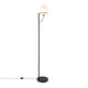 Stehlampe Wilson mit elegantem schwarzen Metallrahmen und rundem Glasschirm für gemütliche Atmosphäre.