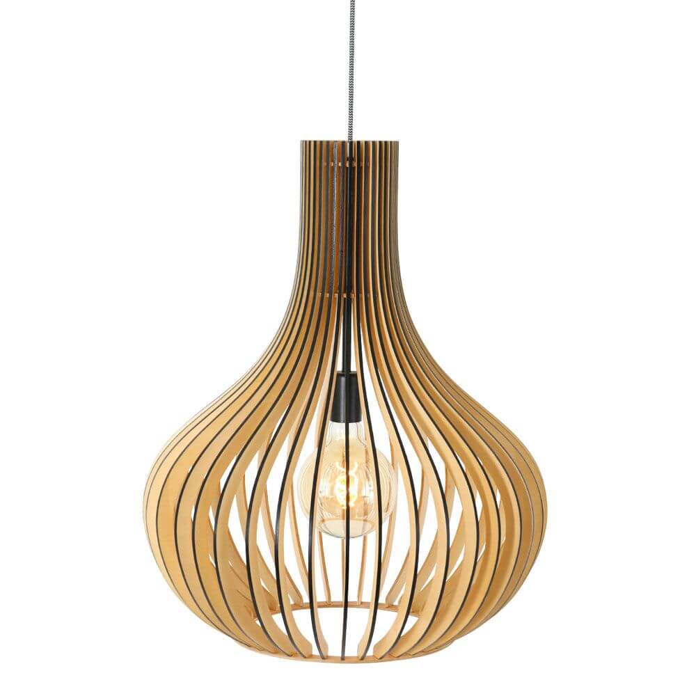 Holz-Pendelleuchte Smukt von Steinhauer aus Pappelholz, luftig und leicht, in einzigartigem Design.