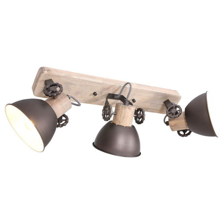 Industrial ceiling light Gearwood with retro-industrial design and wood-metal combination.