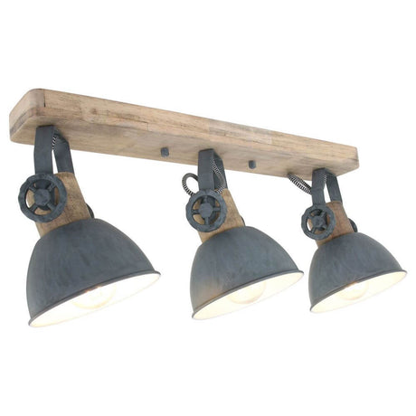 Industrial ceiling light Gearwood with wooden and metal shade in retro design, ideal for industrial interiors.