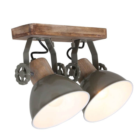 Industrial ceiling light Gearwood with wooden and metal shade in retro design, ideal for industrial spaces.