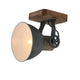 Industrie-Deckenleuchte Gearwood in retro-industriellem Design mit Holz- und Metallelementen.
