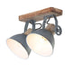 Industrie-Deckenleuchte Gearwood mit Retro-Design und Holz- sowie Metallschirm, ideal für industriellen Stil.