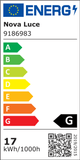 Energieeffizienzlabel für Nova Luce, zeigt Verbrauch von 17 kWh/1000h, mit Klassifizierung von A bis G.