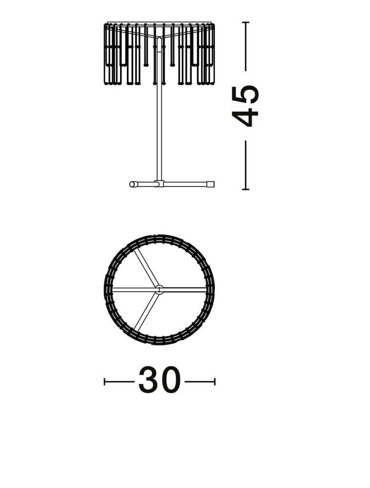 Maßzeichnung der Stellar LED Tischleuchte H 46cm Ø 30cm 3000K mit den Abmessungen.
