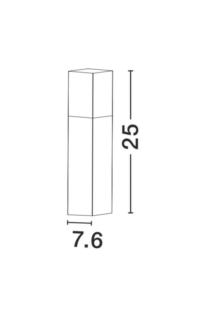 Technische Zeichnung der Stick Außensockelleuchte Dunkelgrau IP54 mit Maßen 7.6 cm x 25 cm.