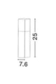Technische Zeichnung der Stick Außensockelleuchte Dunkelgrau IP54 mit Maßen 7.6 cm x 25 cm.