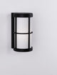 Stone Außenwandleuchte E27 IP54 an einer Wand montiert, schwarzes Gehäuse und frosted Glas.