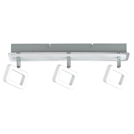 Projecteur Frame LED à 3 lampes Blanc Chrome 3x4, 5W avec blanc mat et chrome poli, idéal pour des intérieurs modernes.