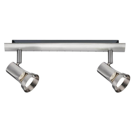 Strahler Teja 2-flammig Nickel satiniert GU10 mit zwei schlichten Spotlights auf einer Wandhalterung.