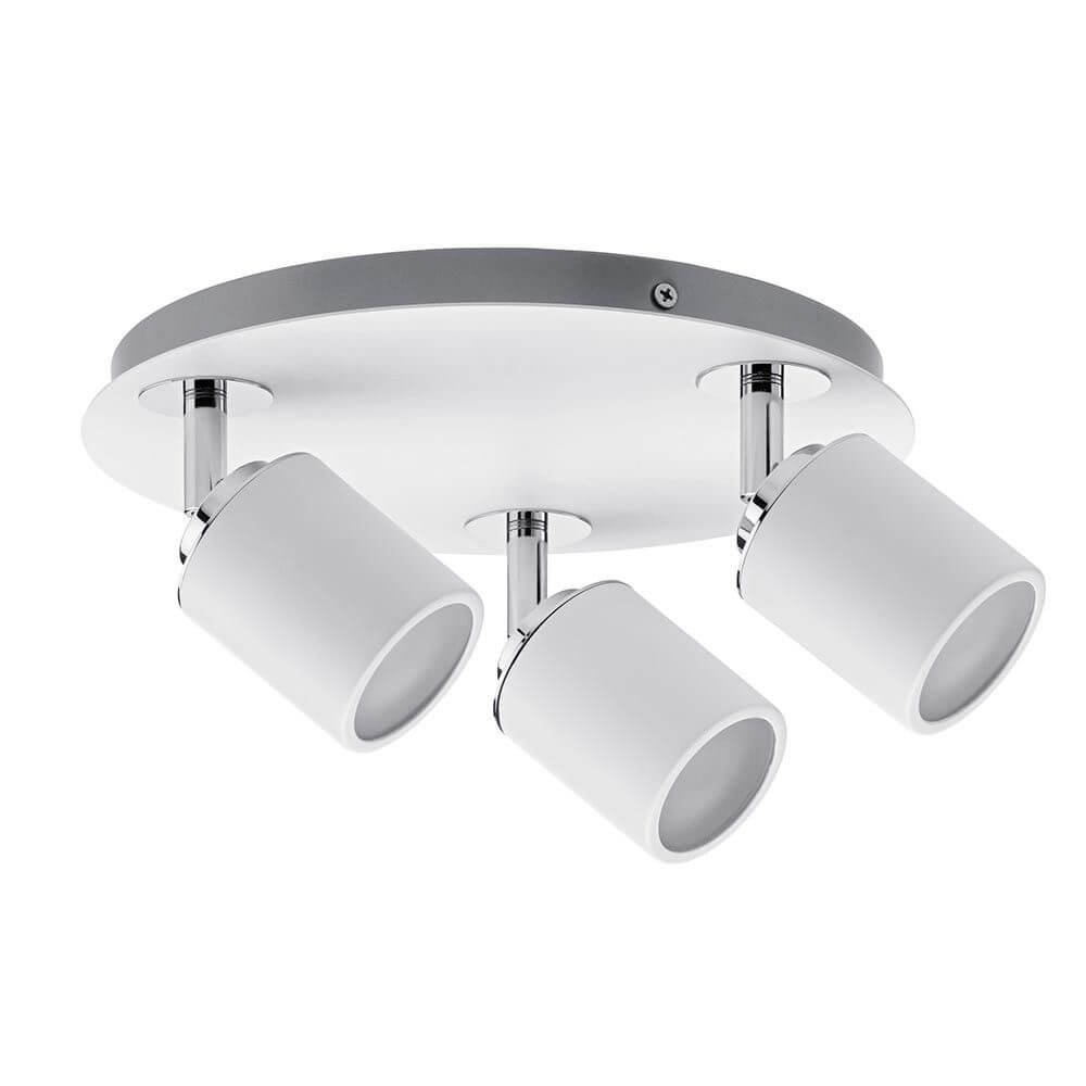 Strahler Tube 3-flammig in Weiß und Chrom, ideal für Wohnräume und Feuchträume, GU10-Sockel.