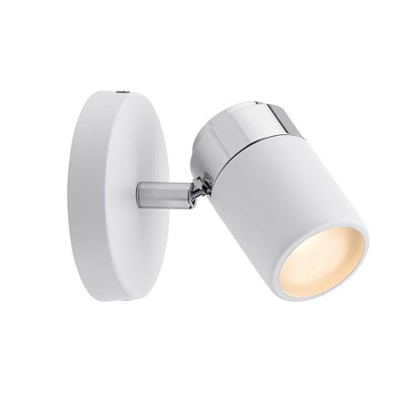 Strahler Zyli  Weiß Chrom GU10 Wandspot mit schlichter Design und Spritzwasserschutz für vielseitige Einsatzmöglichkeiten.