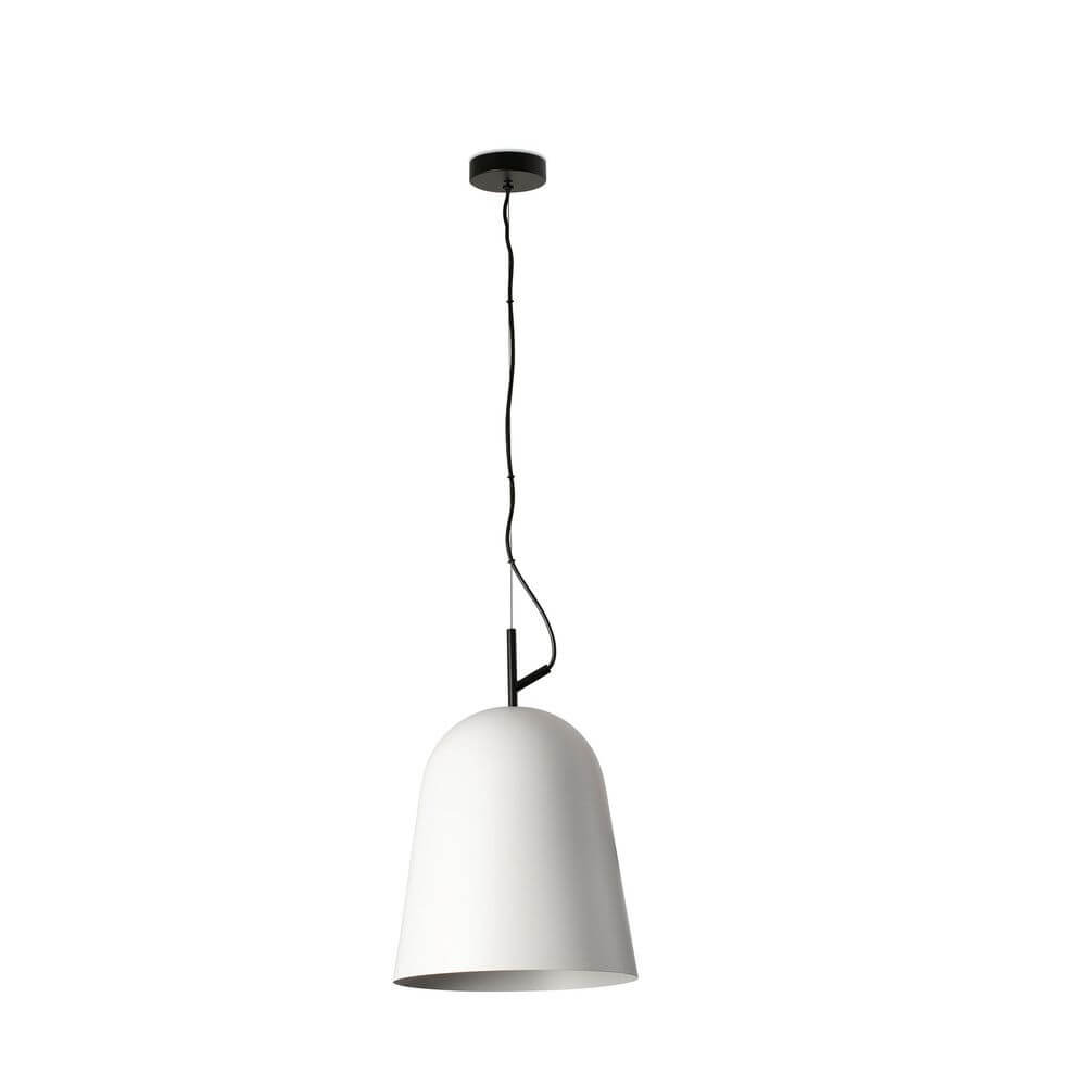 Studio Hängeleuchte  Ø 29cm in weißem L-Format, inspiriert von den 1950er Jahren, mit einzigartiger Kabelklemme.