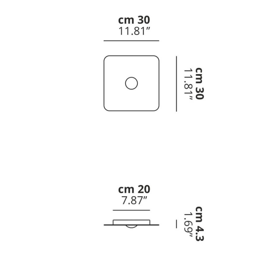Maßzeichnung der Lodes Frozen Small LED Deckenlampe, Größe 30 cm und 20 cm.