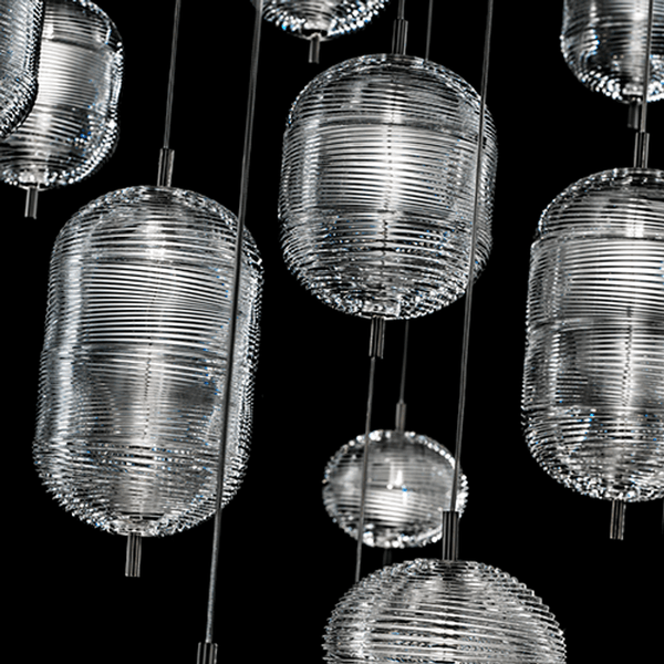 Lodes Jefferson LED Glas Hängelampe mit böhmischem Kristalldiffusor und eleganter Wirbel-Optik