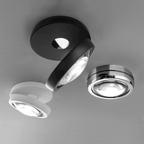 Lodes Nautilus LED Deckenlampe in Schwarz, Weiß und Chrom, drehbar für gezielte Lichtakzente.
