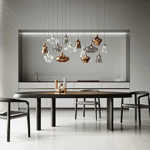 Lodes Nostalgia Glass Medium 20cm LED Hängeleuchte, mundgeblasenes Glas in modernem Esszimmer