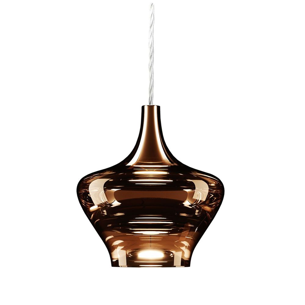 Hängeleuchte Lodes Nostalgia aus mundgeblasenem Glas im Retro-Stil in Braun mit eleganten Kurven.