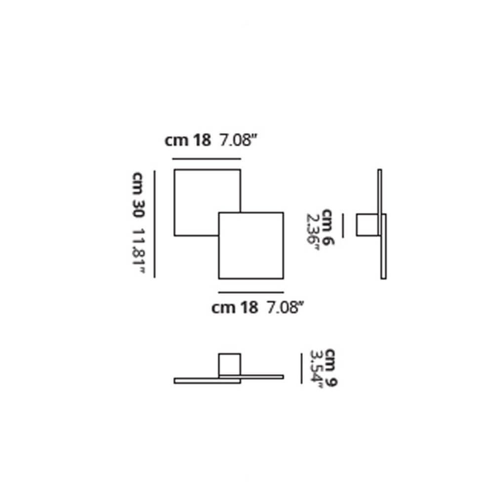 Technische Zeichnung der Lodes Puzzle Double 30cm LED Wand- & Deckenleuchte mit Abmessungen.