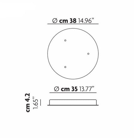 Lodes tilbehør klynge baldakin dimension tegning med diameter 38 cm og højde 4,2 cm.