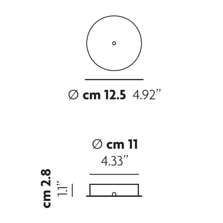 Abmessungen des Lodes Zubehör Radial Baldachin mit Durchmessern von 12,5 cm und 11 cm.