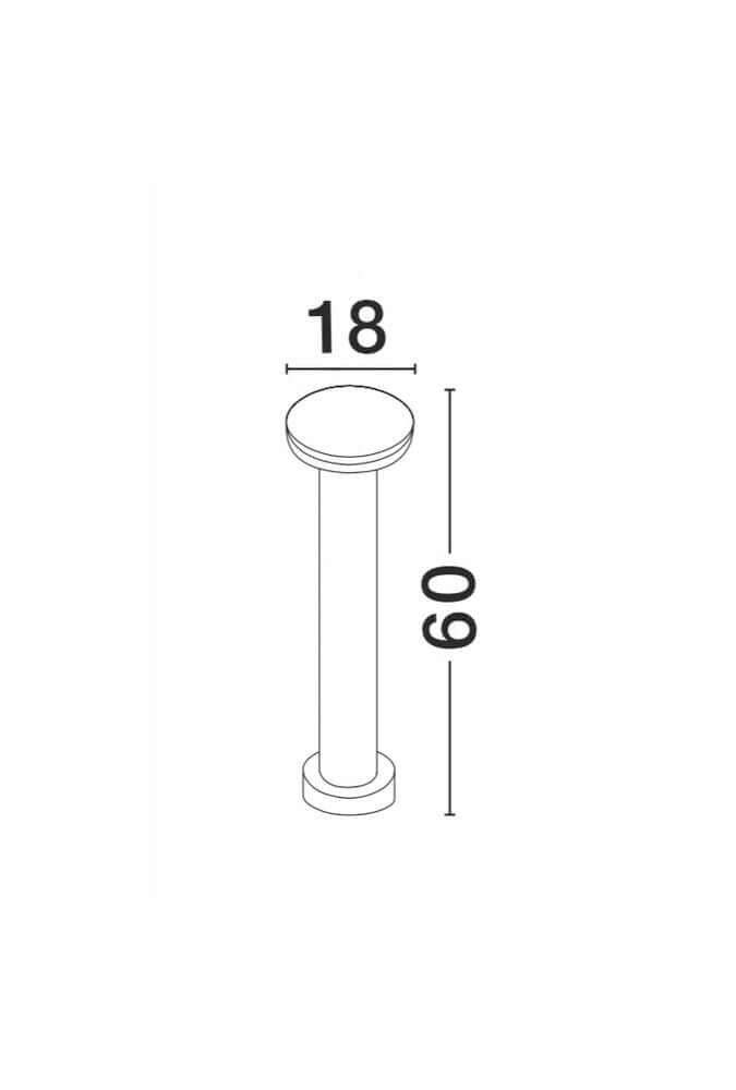Maßzeichnung der Suite LED Außenwegeleuchte mit Höhe 60 cm und Durchmesser 18 cm, modernes Design.
