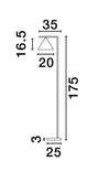Maßskizze der Sway Stehlampe Gold, Weiß mit Abmessungen 175 cm hoch, 35 cm breit, 20 cm Lampenschirm.
