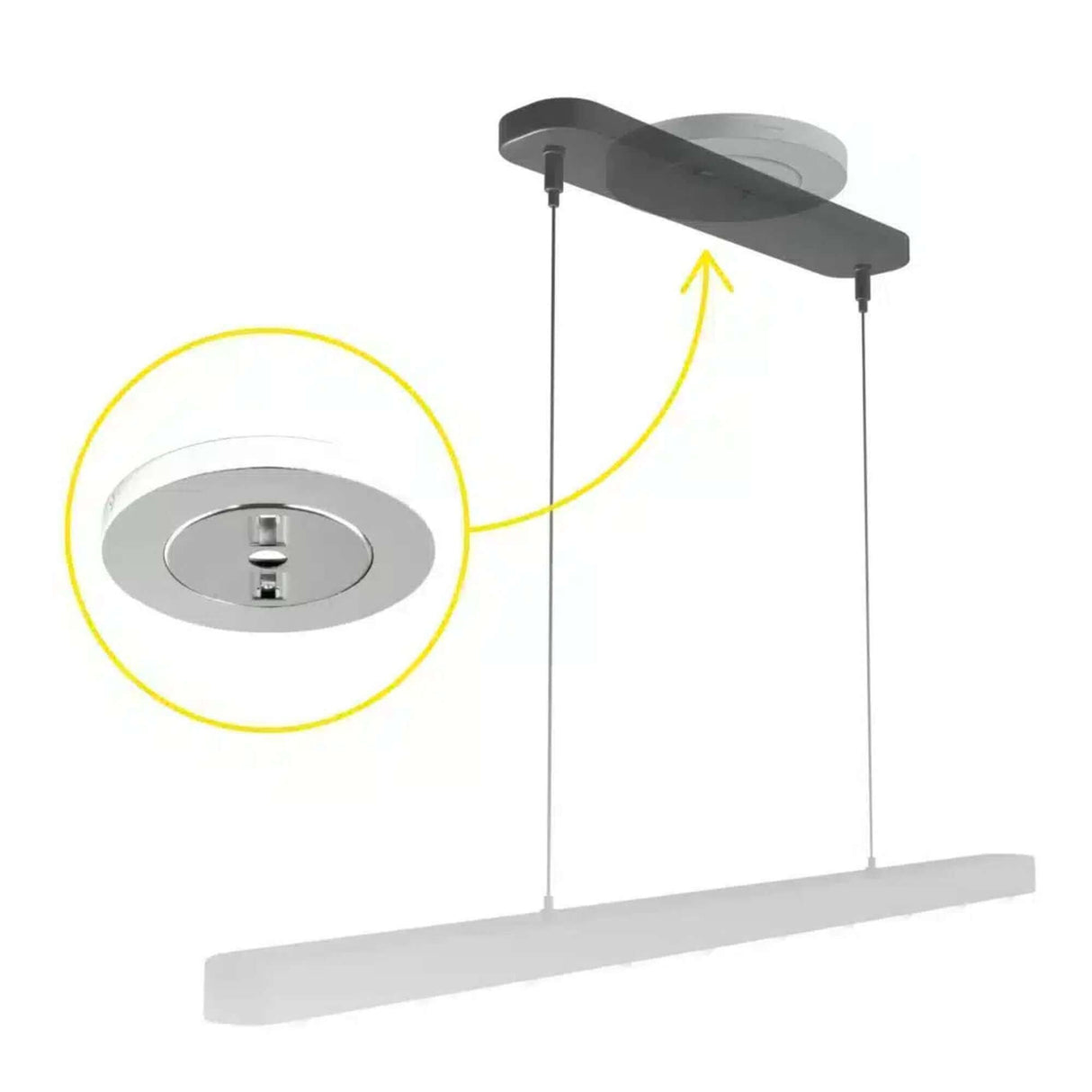 Swing Baldachin Zero für Hängeleuchten mit detaillierter Ansicht der Pendelleuchtenaufhängung.