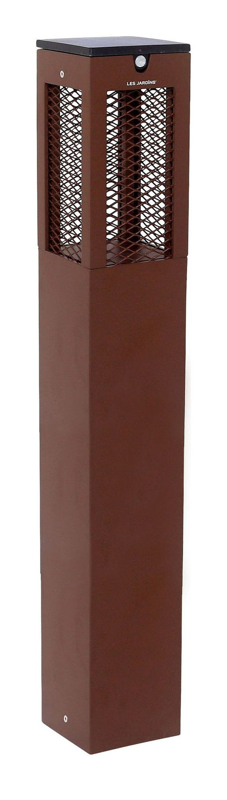 Solar-Wegeleuchte Tradition 90cm Corten-Aluminium, rostbraun, quadratische Form mit Lochblech-Design, Frontalansicht
