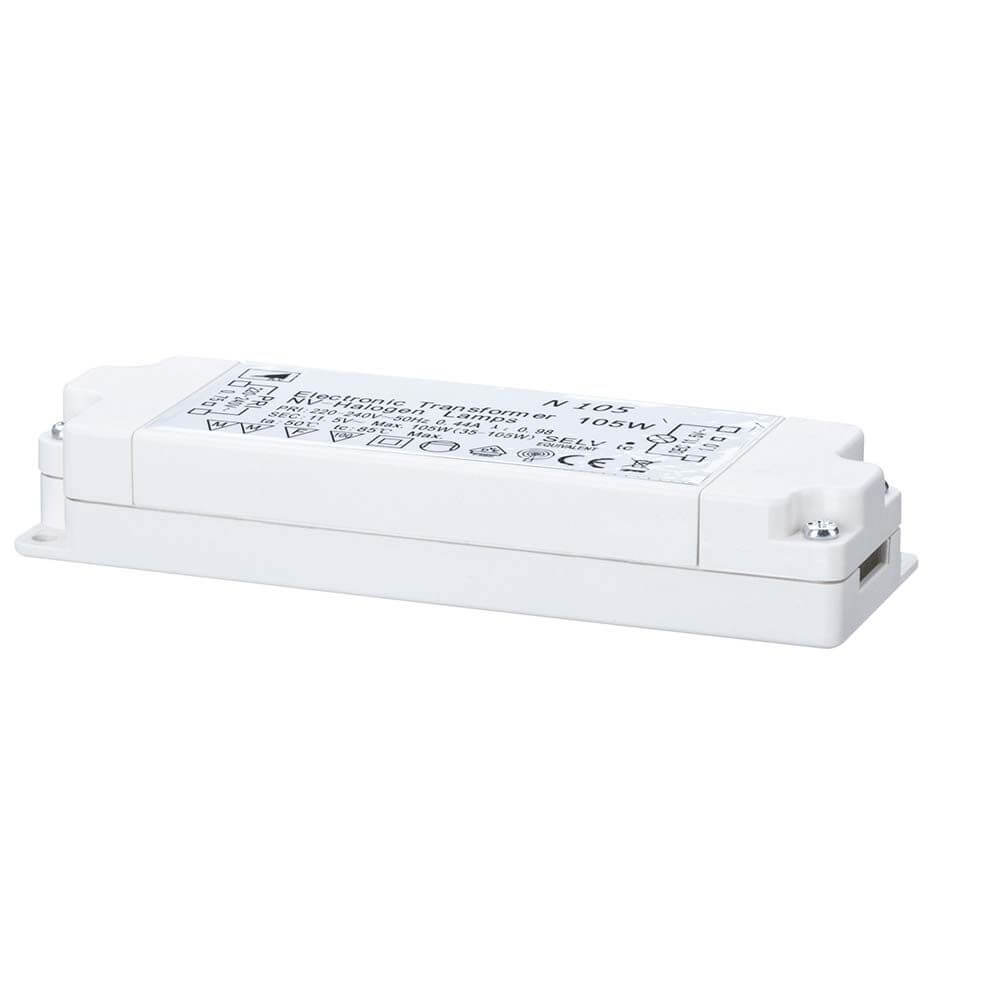 TIP VDE Elektroniktrafo 35-105W 12V 105VA Weiß - Niedervolt-Trafo für Lampen bis 105 Watt.
