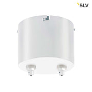 Weißer Transformator 105VA für Tenseo 12V-Seilsystem, Frontansicht mit Anschlüssen
